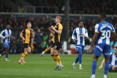 070326 - Newport County v Colchester United - Sky Bet League 2 - Tom Davies of Newport County watches his shot sail over the bar 