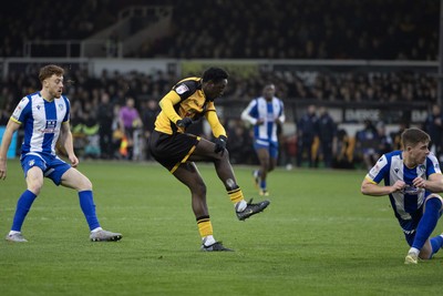 070326 - Newport County v Colchester United - Sky Bet League 2 - Nathan Opoku of Newport County shoots 