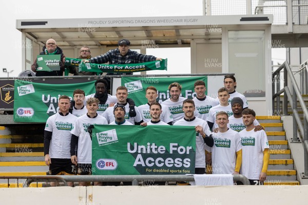 070326 - Newport County v Colchester United - Sky Bet League 2 -Newport County players show support for the EFL Unite for Access campaign 
