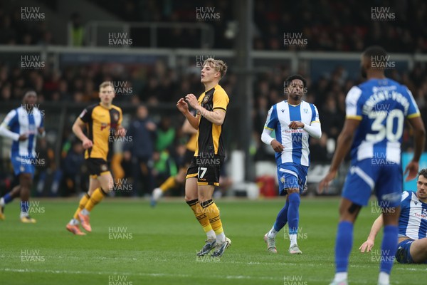 070326 - Newport County v Colchester United - Sky Bet League 2 - Tom Davies of Newport County watches his shot sail over the bar 