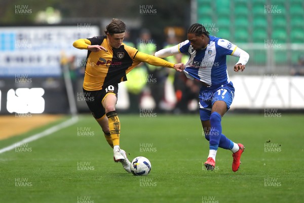 070326 - Newport County v Colchester United - Sky Bet League 2 - Harrison Biggins of Newport County and Jaden Williams of Colchester United 