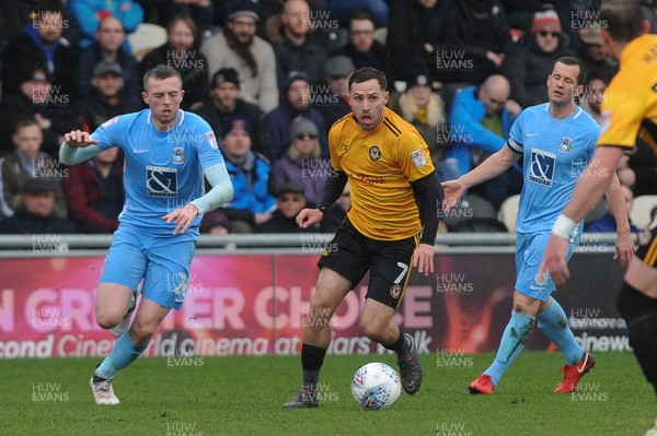 300318 - Newport County v Coventry City - Sky Bet League 2 -  Robbie Willmott of Newport County launches an attack 