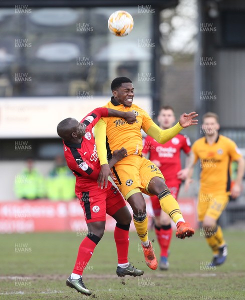 010417 - Newport County v Crawley Town, Sky Bet League 2 - Mitchell Rose of Newport County wins the ball from Kaby Djalo of Crawley Town