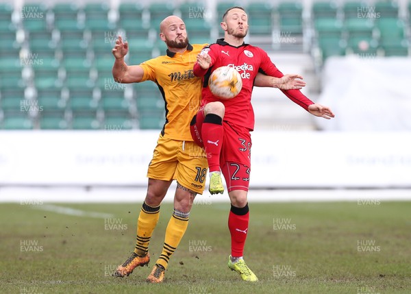 010417 - Newport County v Crawley Town, Sky Bet League 2 - Rhys Murphy of Crawley Town holds off the challenge of David Pipe of Newport County