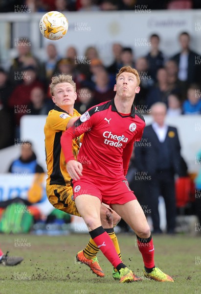 010417 - Newport County v Crawley Town, Sky Bet League 2 - Alex Samuel of Newport County and Josh Yorwerth of Crawley Town compete for the ball