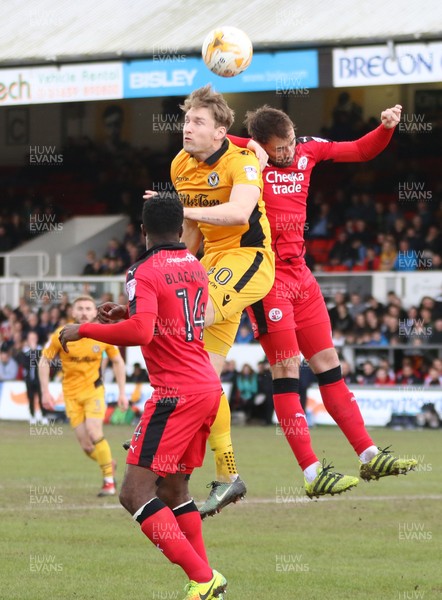 010417 - Newport County v Crawley Town, Sky Bet League 2 - Ryan Bird of Newport County gets highest to head the ball