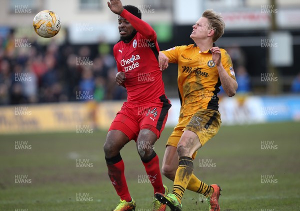 010417 - Newport County v Crawley Town, Sky Bet League 2 - Alex Samuel of Newport County and Andre Blackman of Crawley Town compete for the ball