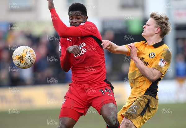 010417 - Newport County v Crawley Town, Sky Bet League 2 - Alex Samuel of Newport County and Andre Blackman of Crawley Town compete for the ball