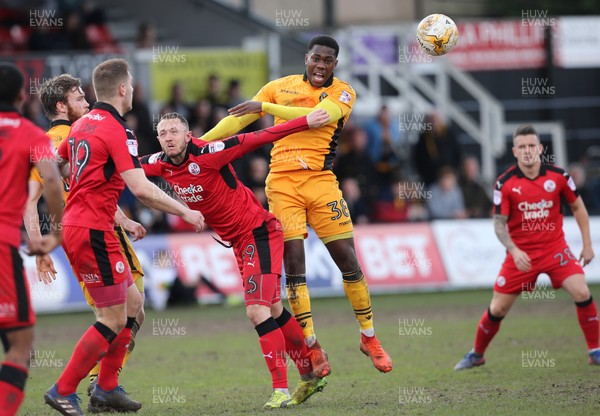 010417 - Newport County v Crawley Town, Sky Bet League 2 - Mitchell Rose of Newport County heads the ball forward