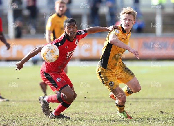 010417 - Newport County v Crawley Town, Sky Bet League 2 - Lewis Young of Crawley Town and Alex Samuel of Newport County compete for the ball