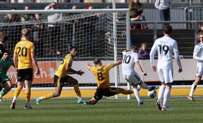 010424 - Newport County v Crawley Town, EFL Sky Bet League 2 - Ronan Darcy of Crawley Town shoots to score the second goal