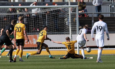 010424 - Newport County v Crawley Town, EFL Sky Bet League 2 - Ronan Darcy of Crawley Town shoots to score the second goal