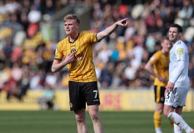 010424 - Newport County v Crawley Town, EFL Sky Bet League 2 - Will Evans of Newport County appeals for a penalty after he is brought down