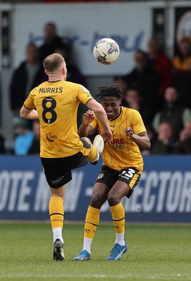 010424 - Newport County v Crawley Town, EFL Sky Bet League 2 - Bryn Morris of Newport County collides with Matty Bondswell of Newport County