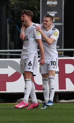 010424 - Newport County v Crawley Town, EFL Sky Bet League 2 - Laurence Maguire of Crawley Town celebrates after scoring the third goal