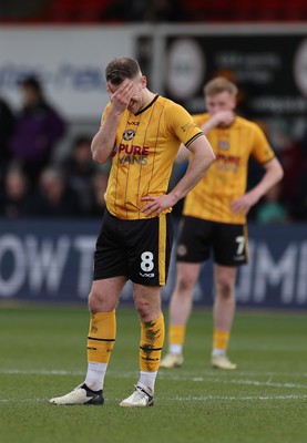 010424 - Newport County v Crawley Town, EFL Sky Bet League 2 - Bryn Morris of Newport County and Will Evans of Newport County at the end of the match