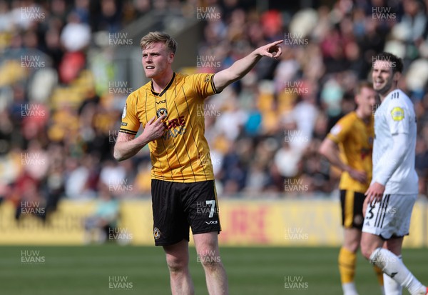010424 - Newport County v Crawley Town, EFL Sky Bet League 2 - Will Evans of Newport County appeals for a penalty after he is brought down