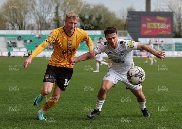 010424 - Newport County v Crawley Town, EFL Sky Bet League 2 - Harrison Bright of Newport County and Nicholas Tsaroulla of Crawley Town compete for the ball