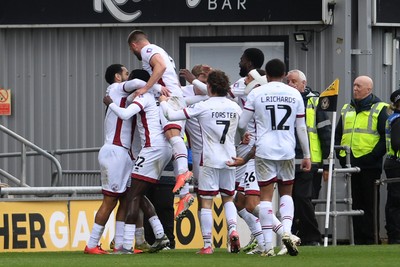 030426 - Newport County v Crawley Town - Sky Bet League 2 - Harry McKirdy of Crawley celebrates scoring a goal with team mates