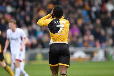 030426 - Newport County v Crawley Town - Sky Bet League 2 - Bobby Kamwa of Newport County misses a big chance