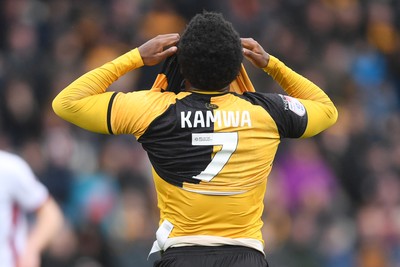 030426 - Newport County v Crawley Town - Sky Bet League 2 - Bobby Kamwa of Newport County misses a big chance