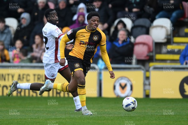 030426 - Newport County v Crawley Town - Sky Bet League 2 - Bobby Kamwa of Newport County is challenged by Ade Adeyemo of Crawley