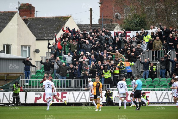 030426 - Newport County v Crawley Town - Sky Bet League 2 - Crawley fans celebrate after their side score a second goal