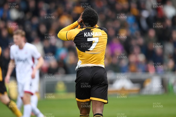 030426 - Newport County v Crawley Town - Sky Bet League 2 - Bobby Kamwa of Newport County misses a big chance