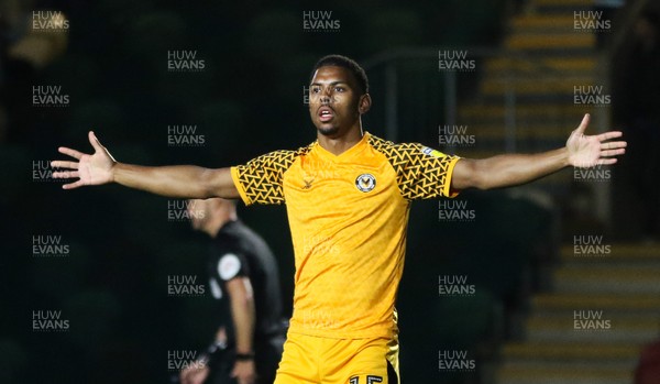 221019 - Newport County v Crawley Town, Sky Bet League 2 - Tristan Abrahams of Newport County celebrates after scoring penalty