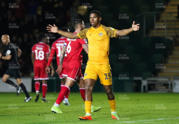221019 - Newport County v Crawley Town, Sky Bet League 2 - Tristan Abrahams of Newport County celebrates after scoring penalty