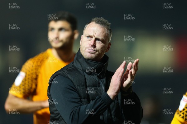 221019 - Newport County v Crawley Town, Sky Bet League 2 - Newport County manager Michael Flynn applauds the fans at the end of the match