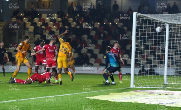 221019 - Newport County v Crawley Town, Sky Bet League 2 - Tristan Abrahams of Newport County goes close to winning the match but his shot rebounds off the post