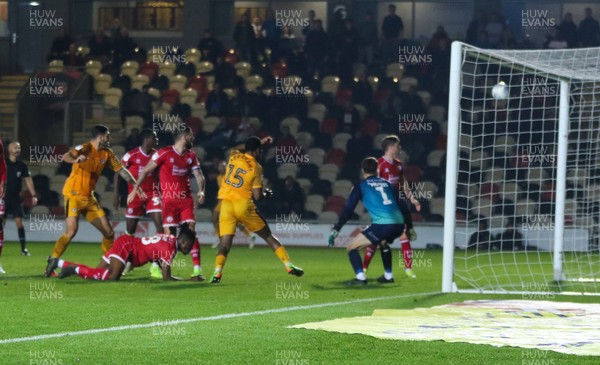 221019 - Newport County v Crawley Town, Sky Bet League 2 - Tristan Abrahams of Newport County goes close to winning the match but his shot rebounds off the post