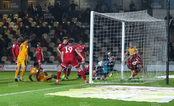 221019 - Newport County v Crawley Town, Sky Bet League 2 - Newport County fail to find the net in a last minute goalmouth scramble