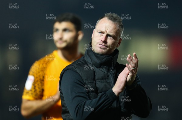 221019 - Newport County v Crawley Town, Sky Bet League 2 - Newport County manager Michael Flynn applauds the fans at the end of the match