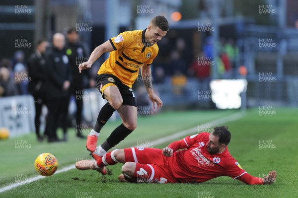291218 - Newport County v Crawley Town - Sky Bet League 2 - Tyler Forbes of Newport County is tackled by Josh Payne of Crawley Town