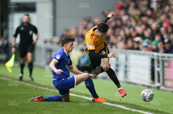 240318 - Newport County v Crewe Alexandra, Sky Bet League 2 - Aaron Collins of Newport County is tackled by Perry Ng of Crewe Alexandra