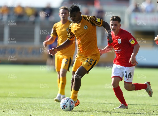 240819 - Newport County v Crewe Alexandra, Sky Bet League 2 - Tristan Abrahams of Newport County tests the Crewe defence