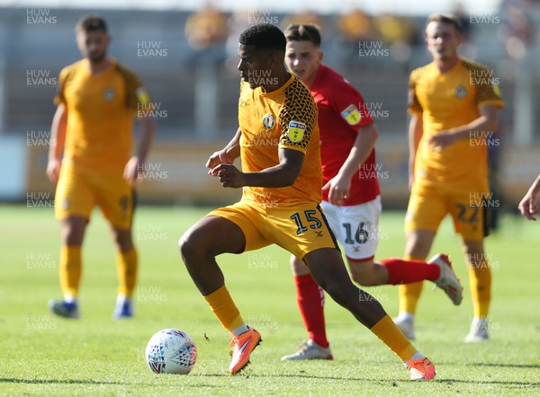 240819 - Newport County v Crewe Alexandra, Sky Bet League 2 - Tristan Abrahams of Newport County tests the Crewe defence