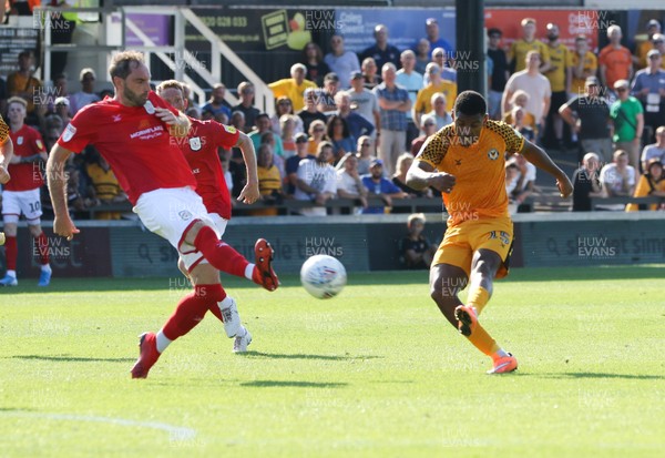 240819 - Newport County v Crewe Alexandra, Sky Bet League 2 - Tristan Abrahams of Newport County fires a shot at goal