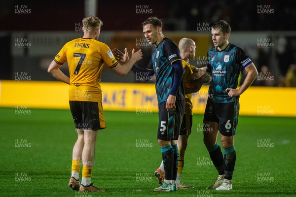 291223 - Newport County v Crewe Alexandra - Sky Bet League 2 - Will Evans of Newport County and Mickey Demetriou of Crewe Alexandra at the final whistle