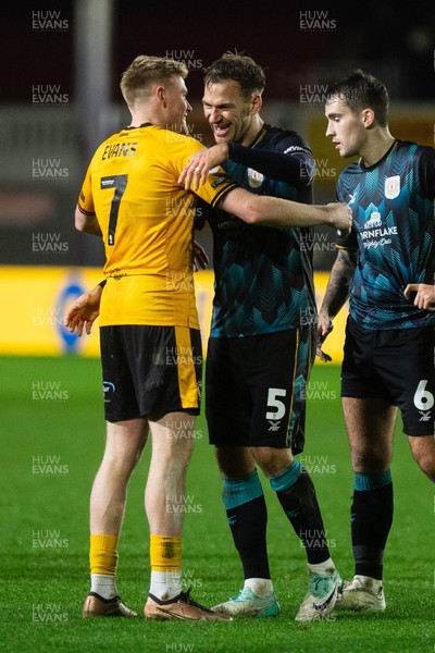 291223 - Newport County v Crewe Alexandra - Sky Bet League 2 - Will Evans of Newport County and Mickey Demetriou of Crewe Alexandra at the final whistle