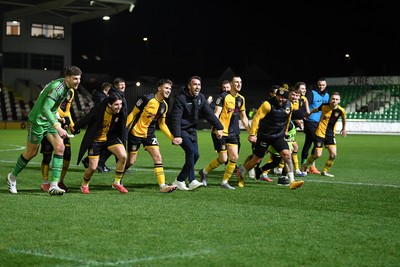 291225 - Newport County v Crewe Alexandra - Sky Bet League 2 - Newport County players and staff celebrate with the fans at full time