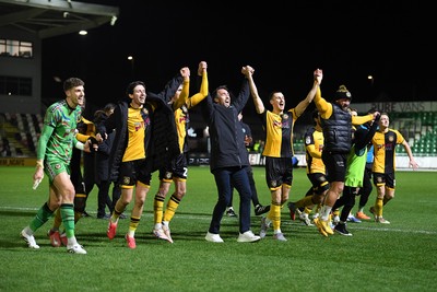 291225 - Newport County v Crewe Alexandra - Sky Bet League 2 - Newport County players and staff celebrate with the fans at full time