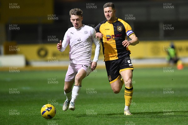291225 - Newport County v Crewe Alexandra - Sky Bet League 2 - James Clarke of Newport County is challenged by Owen Lunt of Crewe