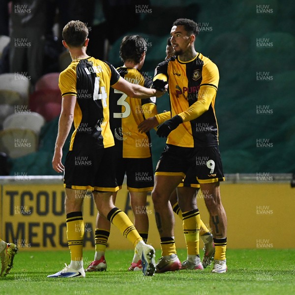 291225 - Newport County v Crewe Alexandra - Sky Bet League 2 - Courtney Baker-Richardson of Newport County celebrates scoring a goal with team mates