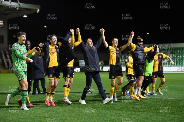 291225 - Newport County v Crewe Alexandra - Sky Bet League 2 - Newport County players and staff celebrate with the fans at full time