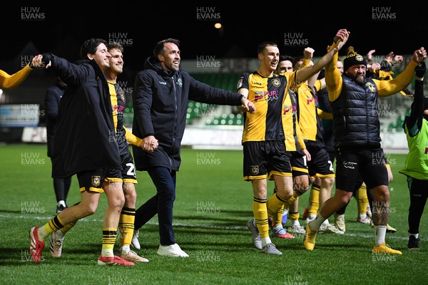 291225 - Newport County v Crewe Alexandra - Sky Bet League 2 - Newport County players and staff celebrate with the fans at full time