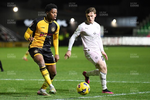 291225 - Newport County v Crewe Alexandra - Sky Bet League 2 - Bobby Kamwa of Newport County is challenged by Lewis Billington of Crewe