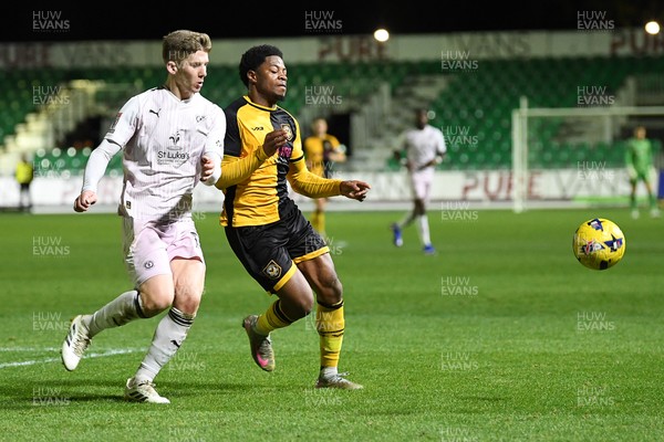 291225 - Newport County v Crewe Alexandra - Sky Bet League 2 - Bobby Kamwa of Newport County is challenged by James Connolly of Crewe